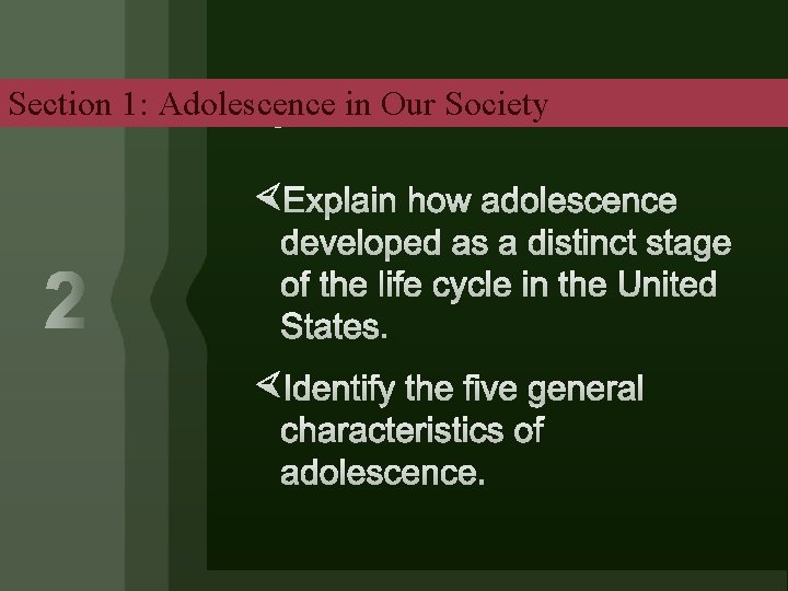 Section 1: Adolescence in Our Society 