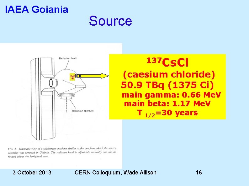 IAEA Goiania Source 137 Cs. Cl (caesium chloride) 50. 9 TBq (1375 Ci) main
