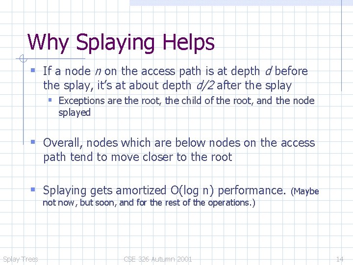 Why Splaying Helps If a node n on the access path is at depth