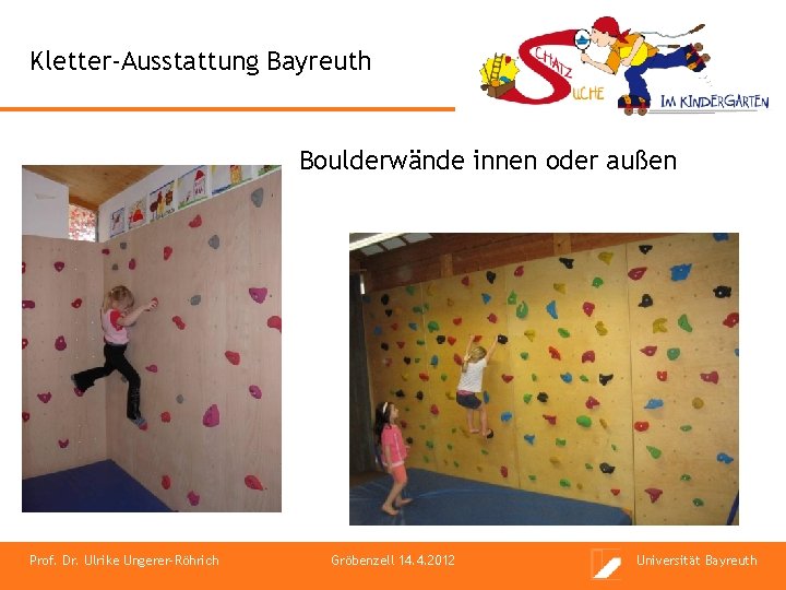 Kletter-Ausstattung Bayreuth Boulderwände innen oder außen Prof. Dr. Ulrike Ungerer-Röhrich Gröbenzell 14. 4. 2012