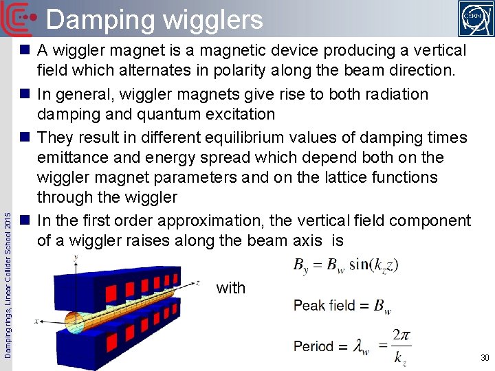 Damping rings, Linear Collider School 2015 Damping wigglers n A wiggler magnet is a