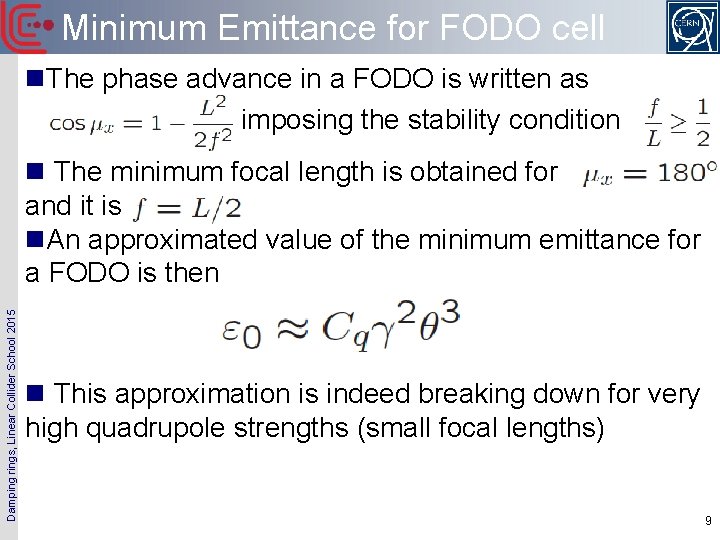 Minimum Emittance for FODO cell n. The phase advance in a FODO is written