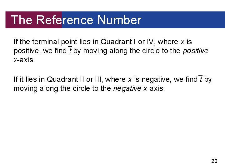 The Reference Number If the terminal point lies in Quadrant I or IV, where
