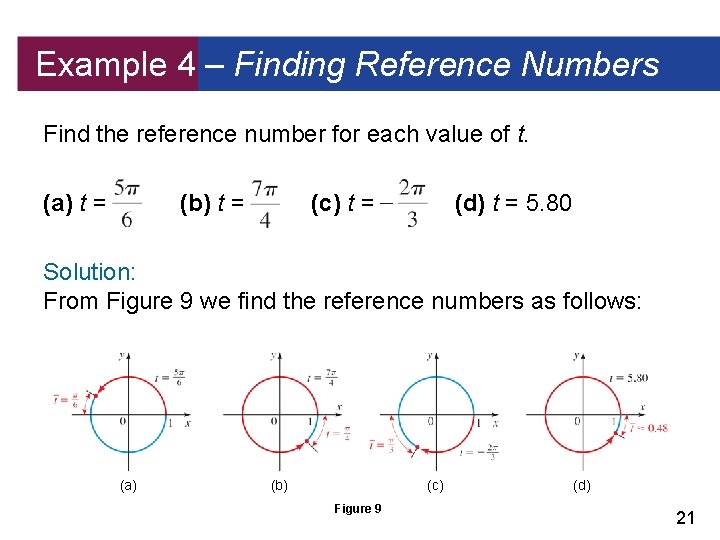 Example 4 – Finding Reference Numbers Find the reference number for each value of