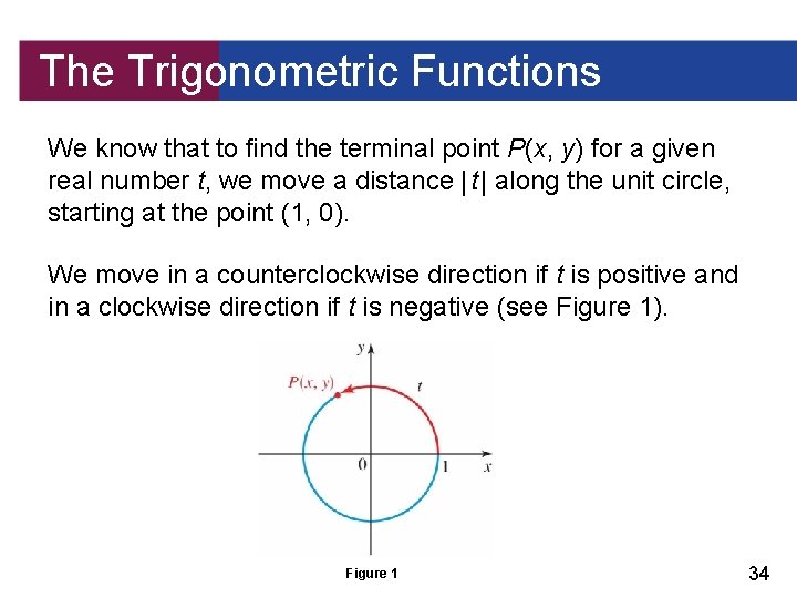 The Trigonometric Functions We know that to find the terminal point P(x, y) for