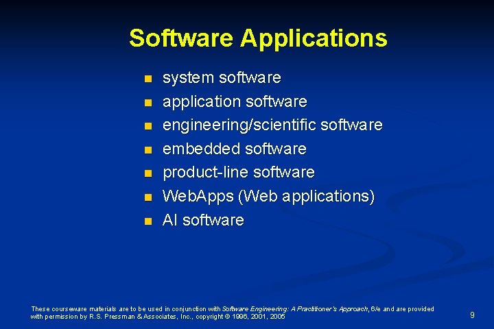 Software Applications n n n n system software application software engineering/scientific software embedded software Software Applications n n n n system software application software engineering/scientific software embedded software