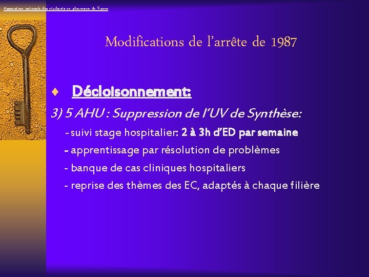 Association nationale des étudiants en pharmacie de France Modifications de l’arrête de 1987 ¨