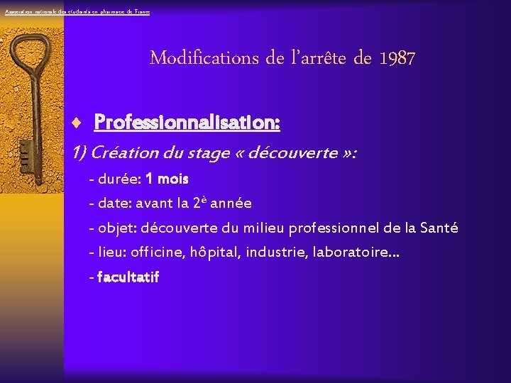 Association nationale des étudiants en pharmacie de France Modifications de l’arrête de 1987 ¨