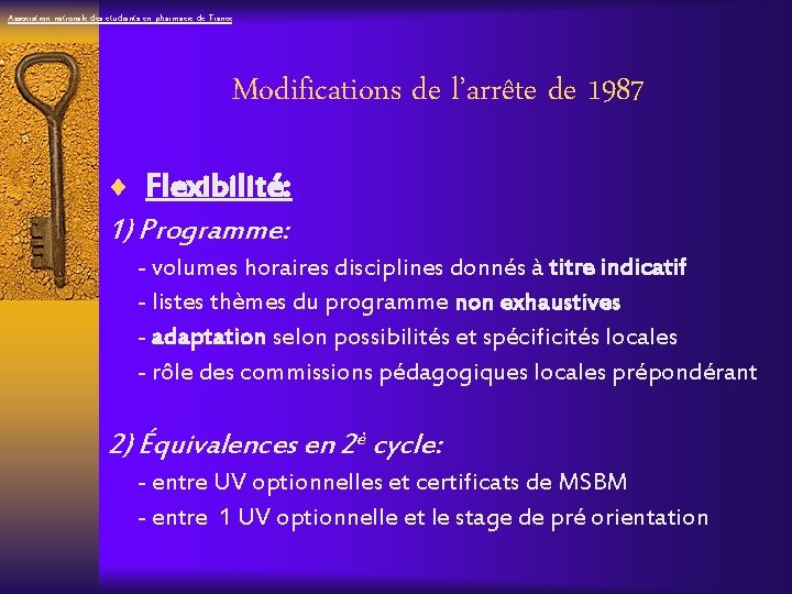 Association nationale des étudiants en pharmacie de France Modifications de l’arrête de 1987 ¨