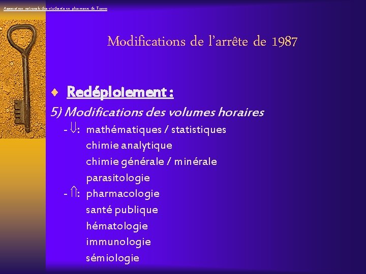 Association nationale des étudiants en pharmacie de France Modifications de l’arrête de 1987 ¨