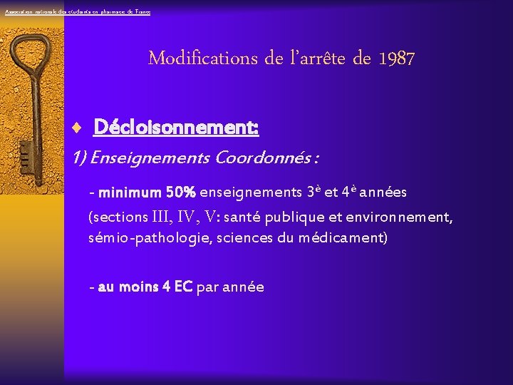 Association nationale des étudiants en pharmacie de France Modifications de l’arrête de 1987 ¨