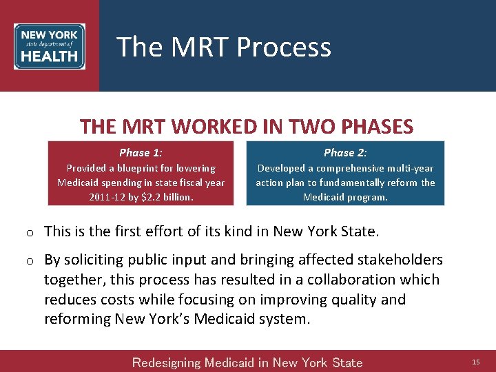 The MRT Process THE MRT WORKED IN TWO PHASES Phase 1: Phase 2: Provided