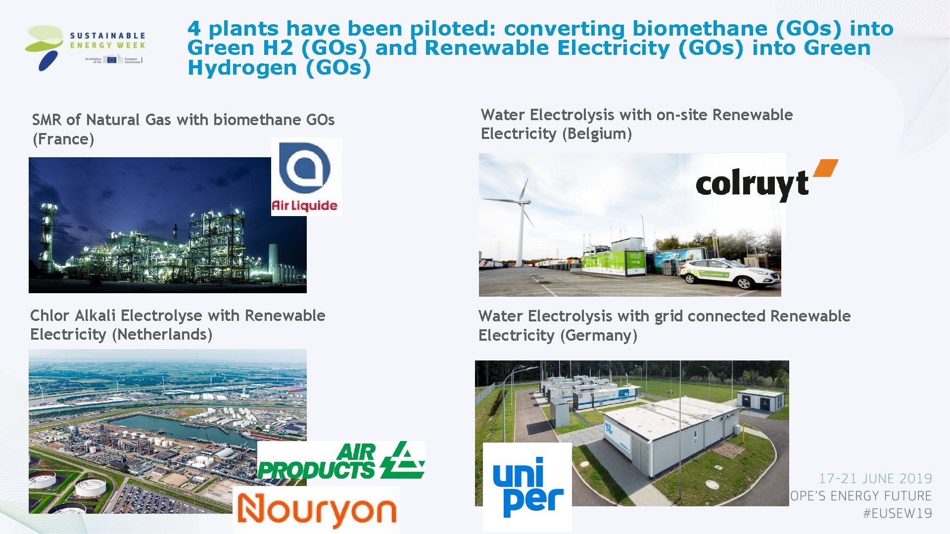 4 plants have been piloted: converting biomethane (GOs) into Green H 2 (GOs) and