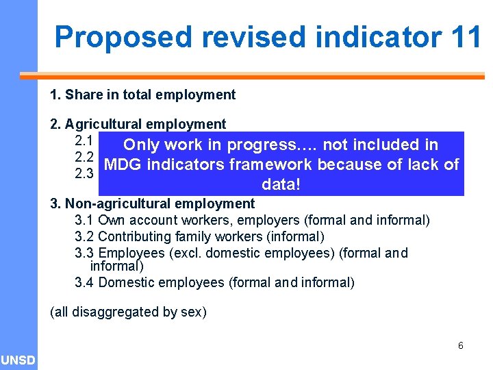 Proposed revised indicator 11 1. Share in total employment 2. Agricultural employment 2. 1
