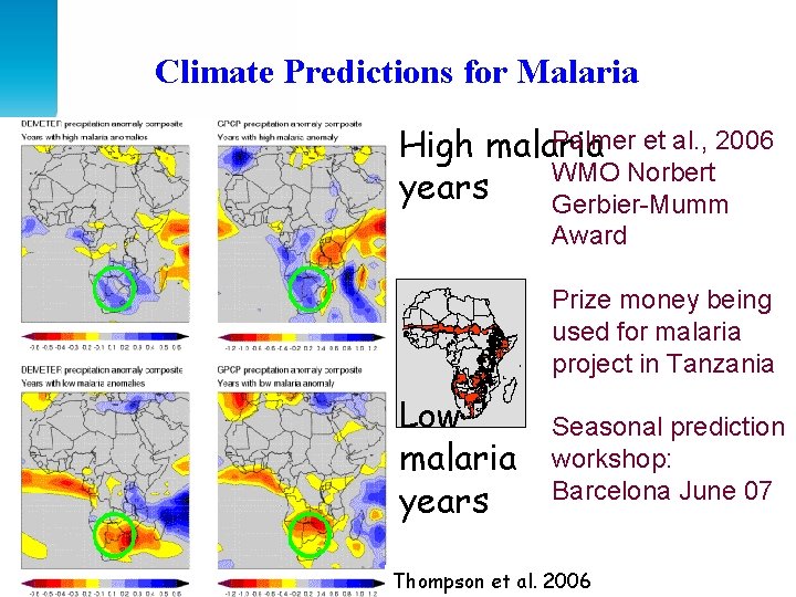 Climate Predictions for Malaria Palmer et al. , 2006 High malaria WMO Norbert years