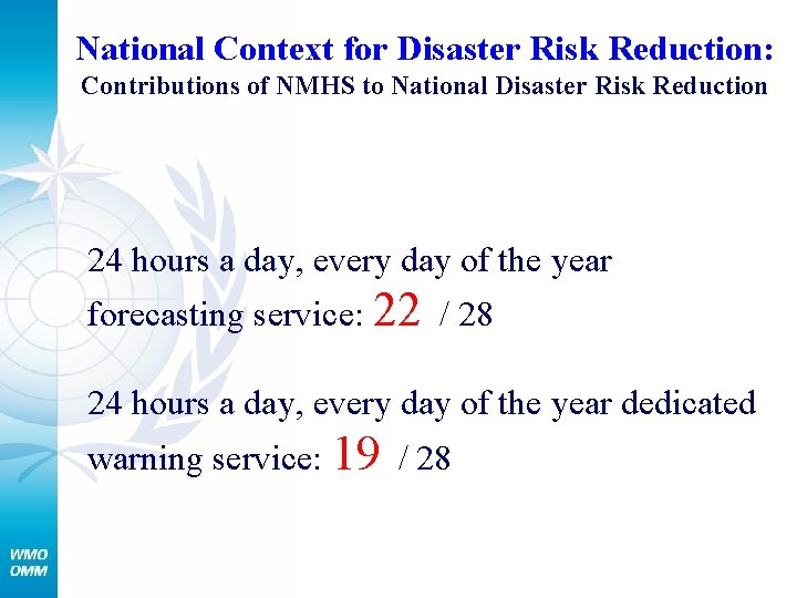 National Context for Disaster Risk Reduction: Contributions of NMHS to National Disaster Risk Reduction