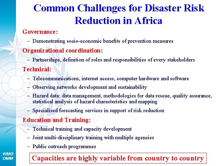 Common Challenges for Disaster Risk Reduction in Africa Governance: – Demonstrating socio-economic benefits of