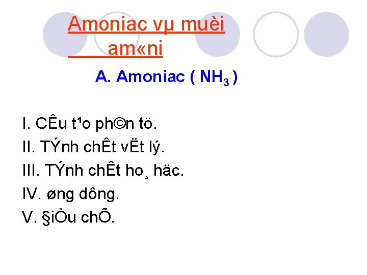 Amoniac vµ muèi am «ni A. Amoniac ( NH 3 ) I. CÊu t¹o