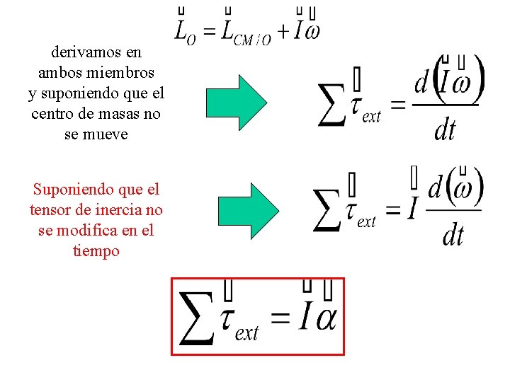 derivamos en ambos miembros y suponiendo que el centro de masas no se mueve