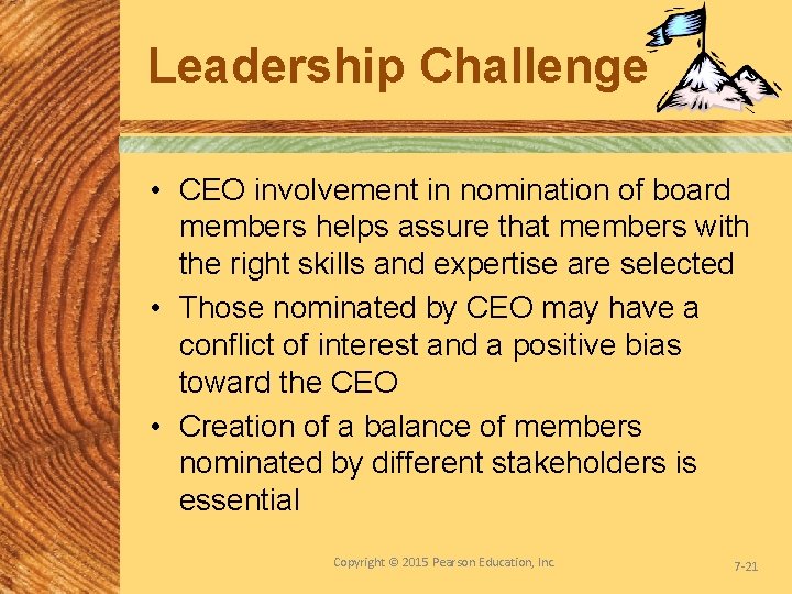 Leadership Challenge • CEO involvement in nomination of board members helps assure that members