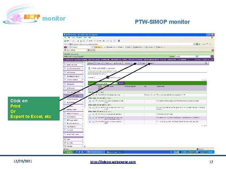 monitor PTW-SIMOP monitor Click on Print Or Export to Excel, etc 12/29/2021 http: //adepp.