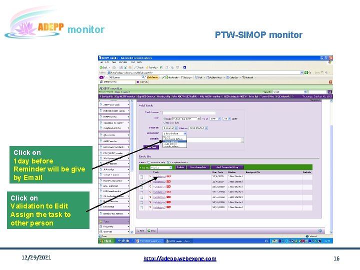 monitor PTW-SIMOP monitor Click on 1 day before Reminder will be give by Email