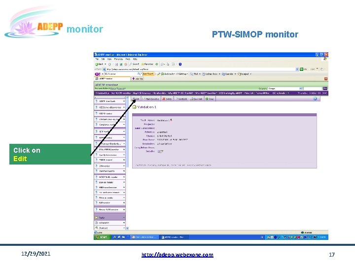 monitor PTW-SIMOP monitor Click on Edit 12/29/2021 http: //adepp. webexone. com 17 
