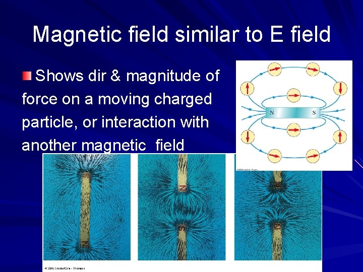 Magnetic field similar to E field Shows dir & magnitude of force on a