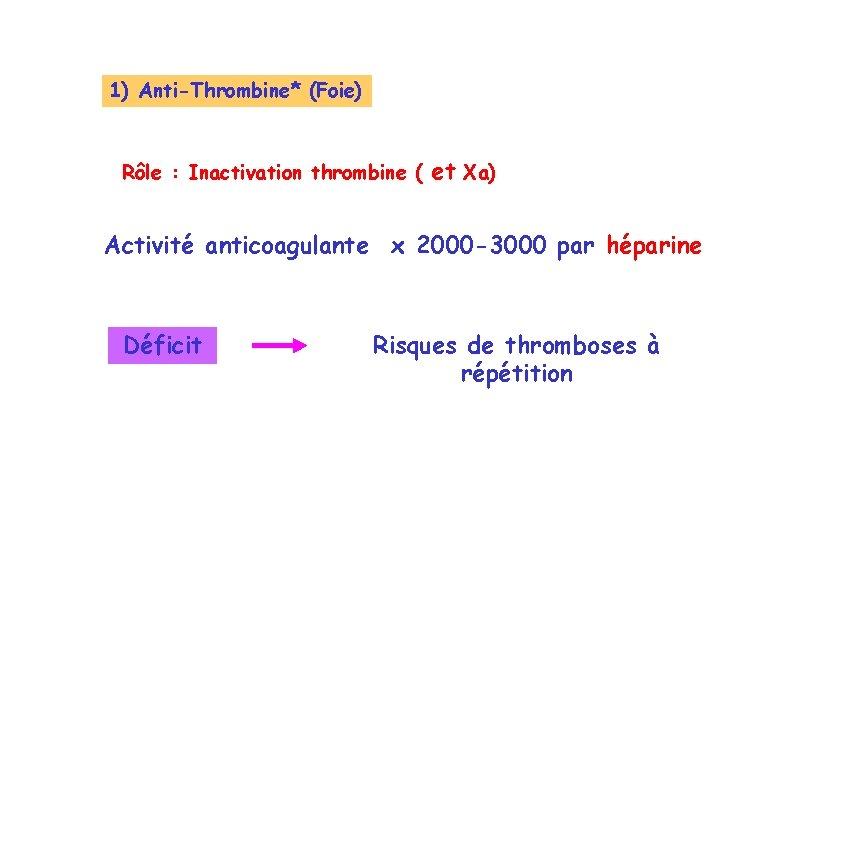 1) Anti-Thrombine* (Foie) Rôle : Inactivation thrombine ( et Xa) Activité anticoagulante x 2000