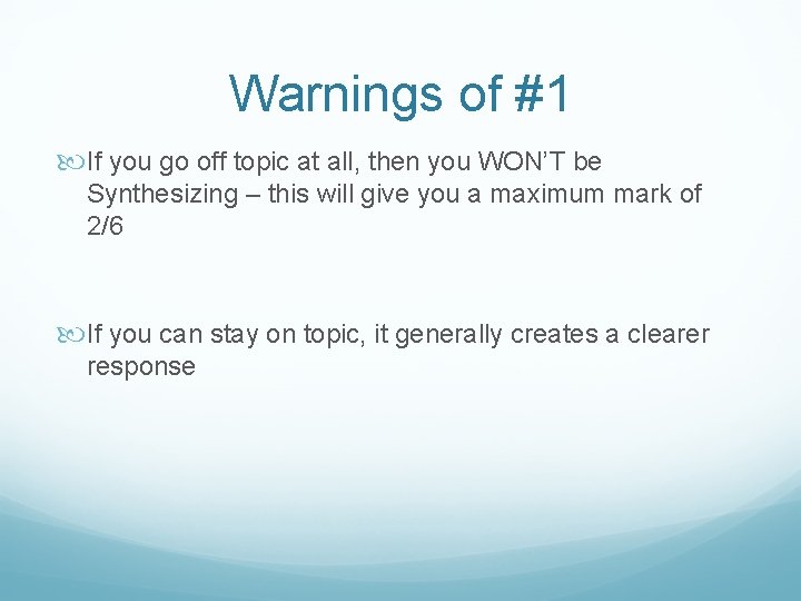 Warnings of #1 If you go off topic at all, then you WON’T be