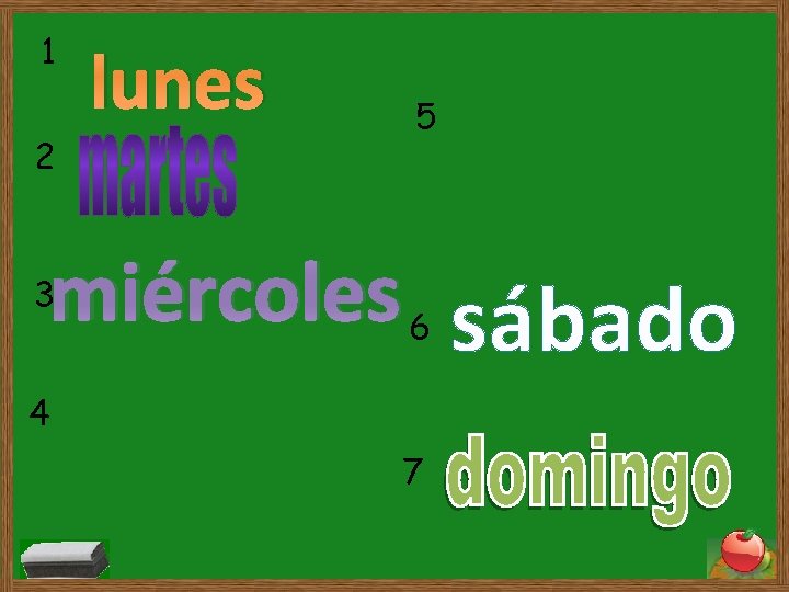 1 2 lunes 5 miércoles sábado 3 6 4 7 1 2 lunes 5 miércoles sábado 3 6 4 7