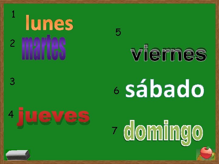 1 lunes 2 viernes 3 4 5 6 jueves 7 sábado 1 lunes 2 viernes 3 4 5 6 jueves 7 sábado
