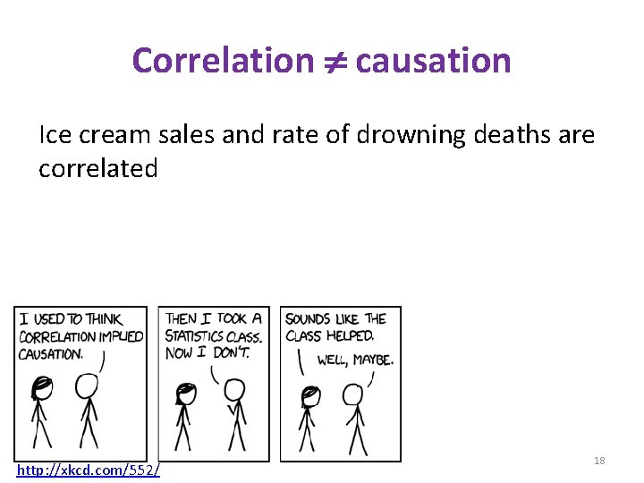 Correlation causation Ice cream sales and rate of drowning deaths are correlated http: //xkcd.