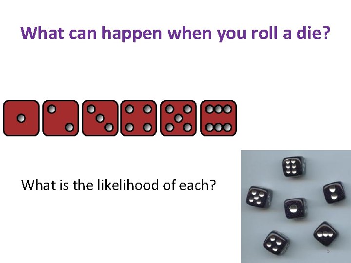 What can happen when you roll a die? What is the likelihood of each?