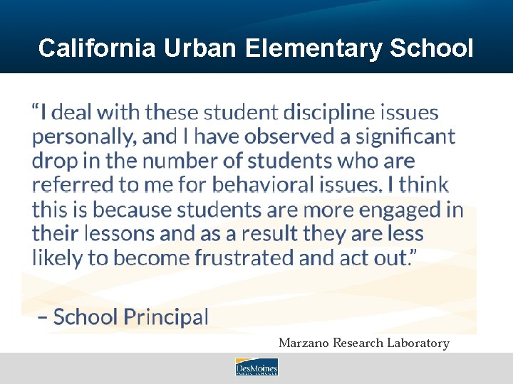 California Urban Elementary School Marzano Research Laboratory 
