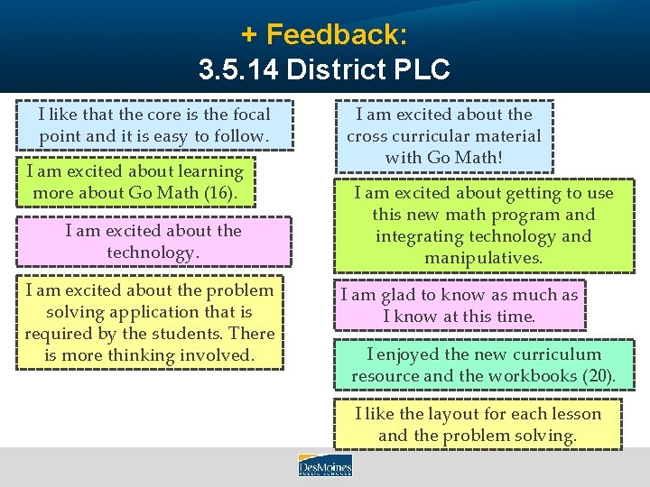 + Feedback: 3. 5. 14 District PLC The planning I likelesson that the core