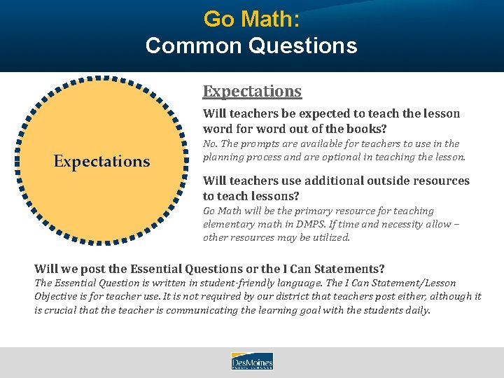 Go Math: Common Questions Expectations Will teachers be expected to teach the lesson word