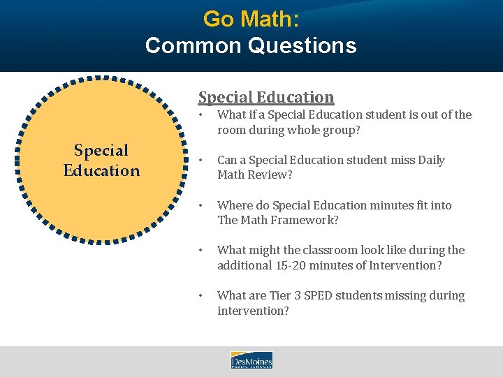 Go Math: Common Questions Special Education • What if a Special Education student is