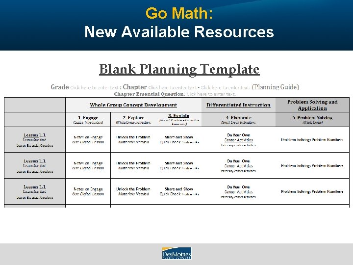 Go Math: New Available Resources Blank Planning Template 