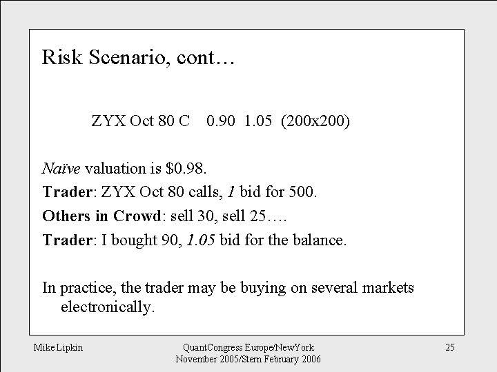 Risk Scenario, cont… ZYX Oct 80 C 0. 90 1. 05 (200 x 200)