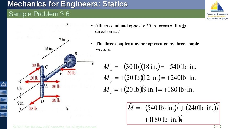 Mechanics for Engineers: Statics Sample Problem 3. 6 • Attach equal and opposite 20