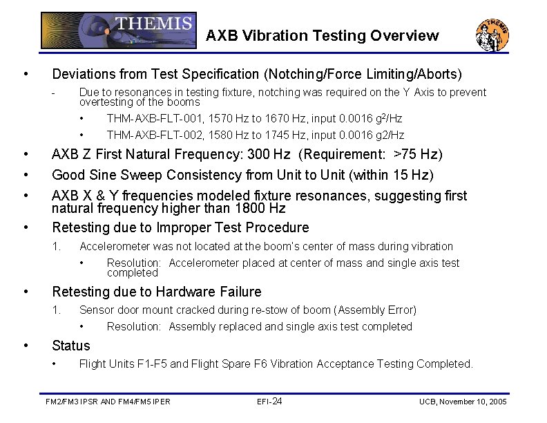 AXB Vibration Testing Overview • Deviations from Test Specification (Notching/Force Limiting/Aborts) - • •