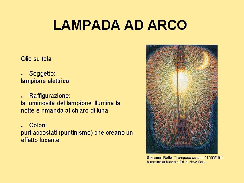 LAMPADA AD ARCO Olio su tela Soggetto: lampione elettrico ● Raffigurazione: la luminosità del