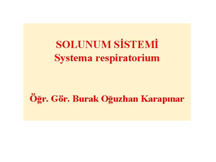 SOLUNUM SİSTEMİ Systema respiratorium Öğr. Gör. Burak Oğuzhan Karapınar 
