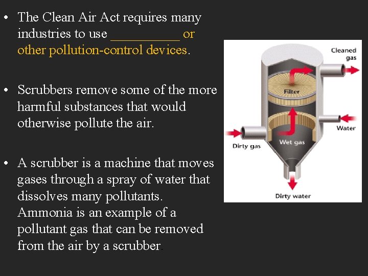  • The Clean Air Act requires many industries to use _____ or other