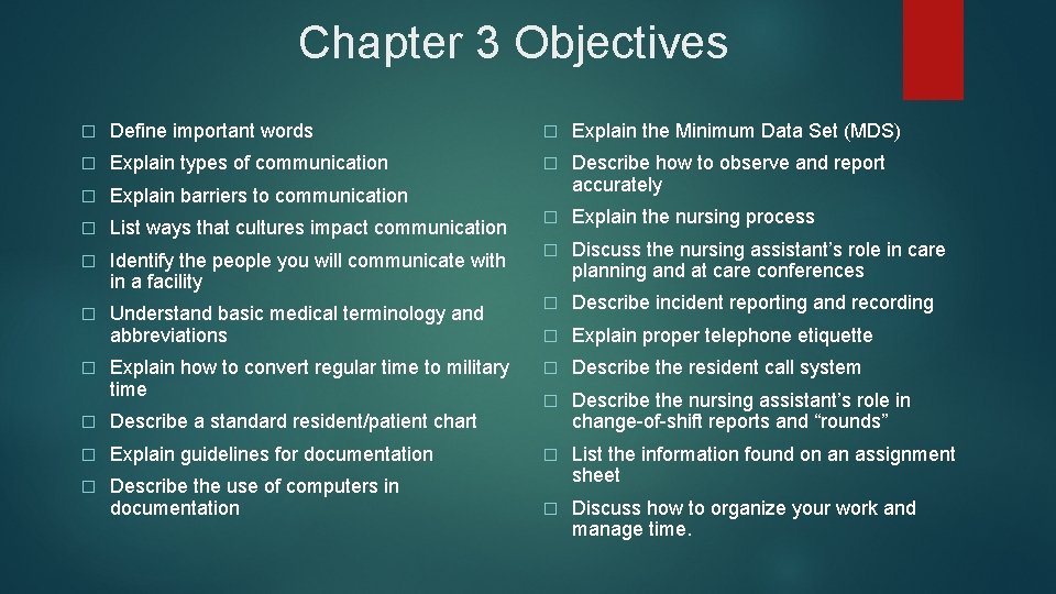 Chapter 3 Objectives � Define important words � Explain the Minimum Data Set (MDS) Chapter 3 Objectives � Define important words � Explain the Minimum Data Set (MDS)