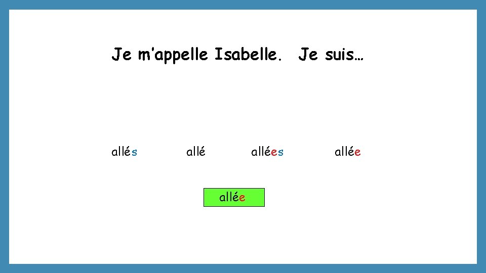 Je m’appelle Isabelle. Je suis… allés allées allée 