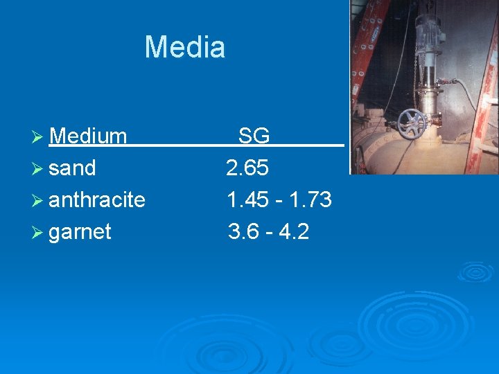 Media Ø Medium Ø sand Ø anthracite Ø garnet SG 2. 65 1. 45