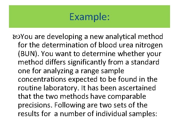 Example: You are developing a new analytical method for the determination of blood urea