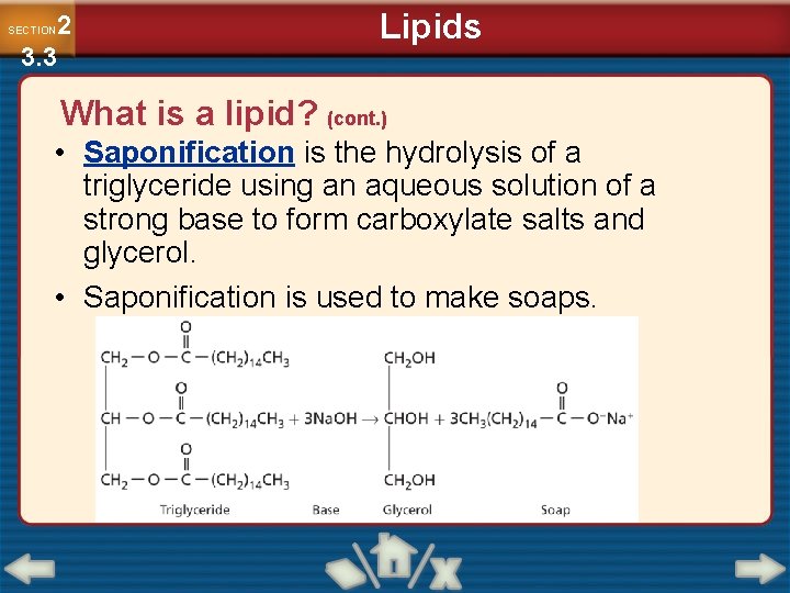 2 3. 3 SECTION Lipids What is a lipid? (cont. ) • Saponification is